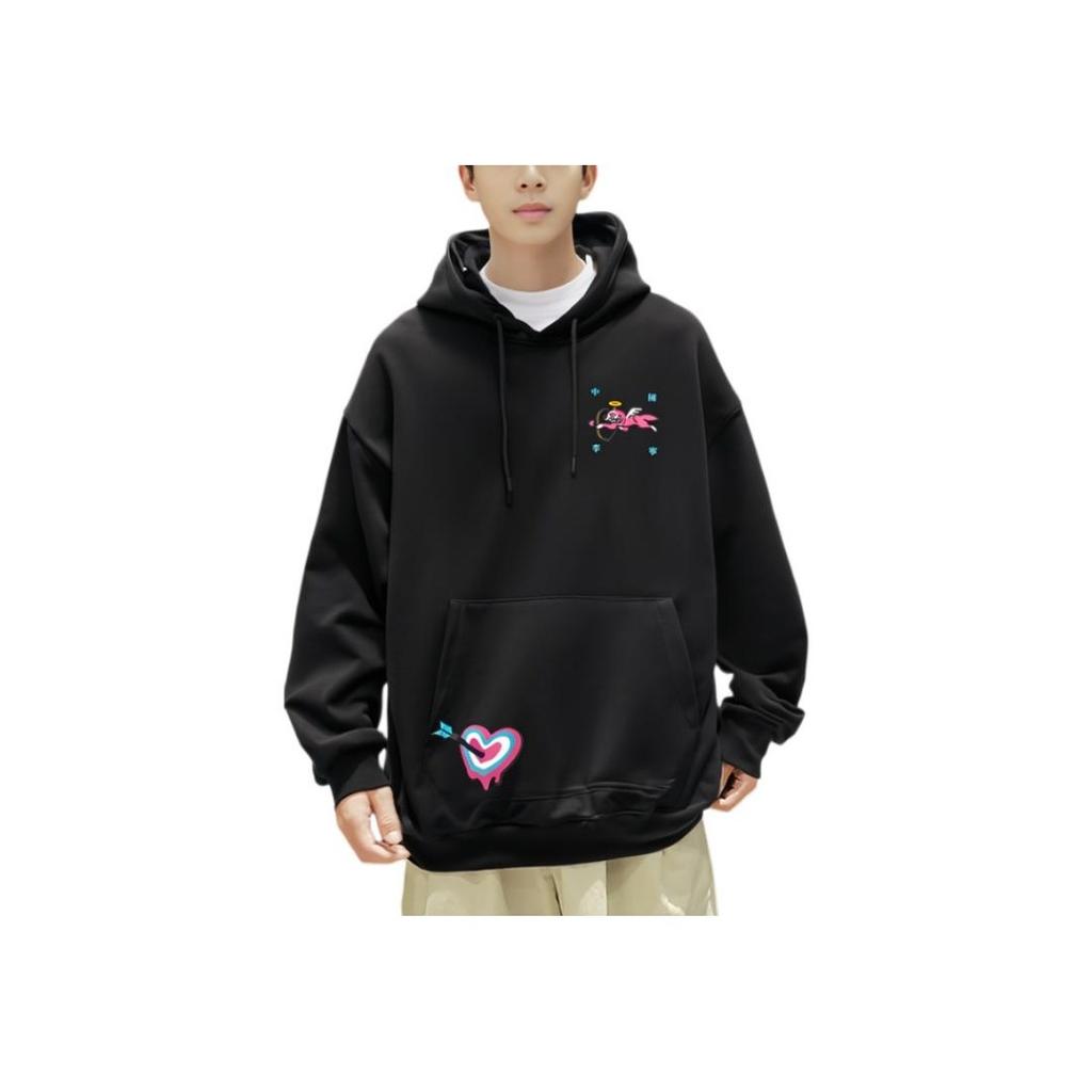 Li Ning X Icecream Collaboration Heartbreaker Series Letter Logo Casual Sports Hoodie Unisex hoodies Black AWDU843-2