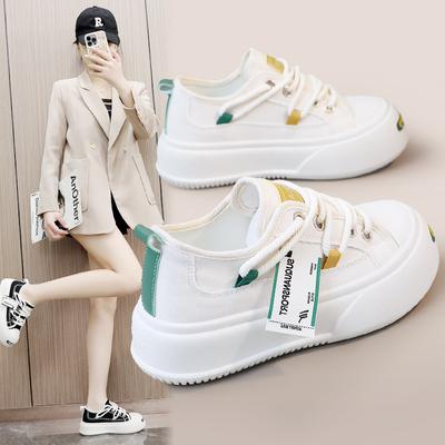 K1717 New Canvas Shoes for Women Summer Breathable Low Top Thick Bottom Elevator Wild Classic White Shoes Sports