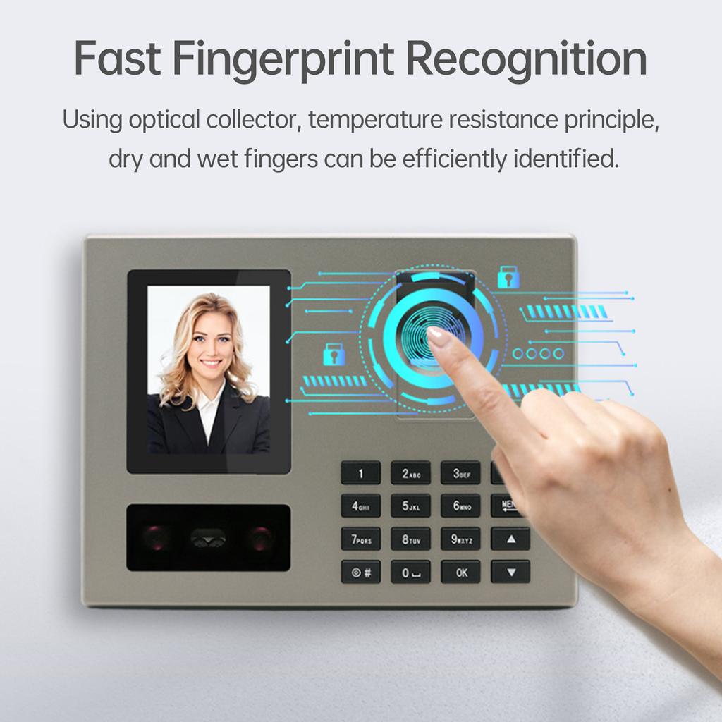 NaIntelligent Face Biometric Fingerprint Password Employee Attendance NaMachine Checking-in Recorder 2.8 inch   Screen Infrared Dual-Camera Fast to 