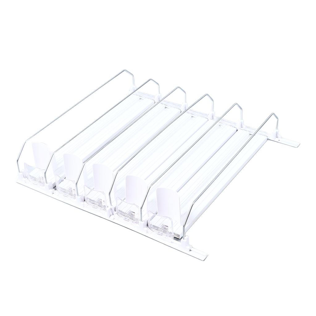 Drink Organizer for Fridge Spring Loaded Adjustable Push Rod Slide Rail Soda Can Dispenser for Beer Beverages 38cm White
