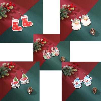 Cute Cartoon Acrylic Sheet Christmas Earrings, Personalized Design Santa Snowman Earrings