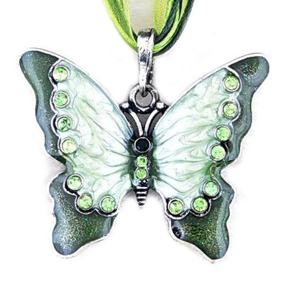 

Винтажное женское эмалированное ожерелье с подвеской в ​​форме бабочки и стразами, вечерние ювелирные изделия, подарок серебряный/зелёный