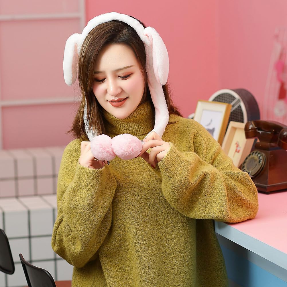 KESYOO Moving Bunny Ear Headband, Cute Plush Material, 20-inch Plush Hair Accessory for Parties and Cosplay, Pink and White