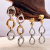Exquisite Chain Long Dangle Earrings Two-tone Stainless Steel PVD 18K Gold Plated Multi Layer Circular Ring Love Heart Earring