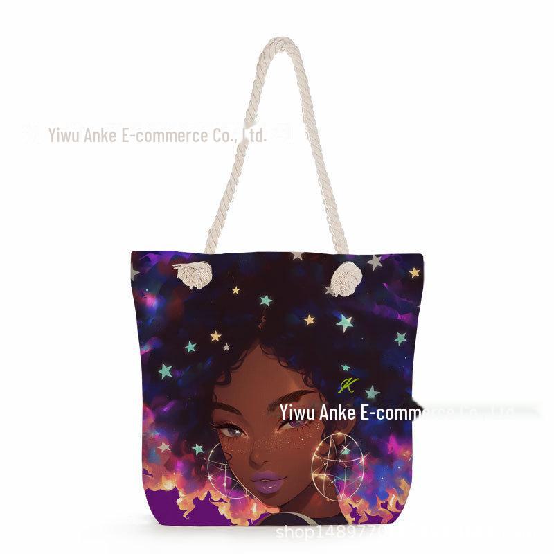 "Women's Lightweight Printed Handbags: Stylish Rope-Strap Shoulder Bags for a Versatile Beach Look"