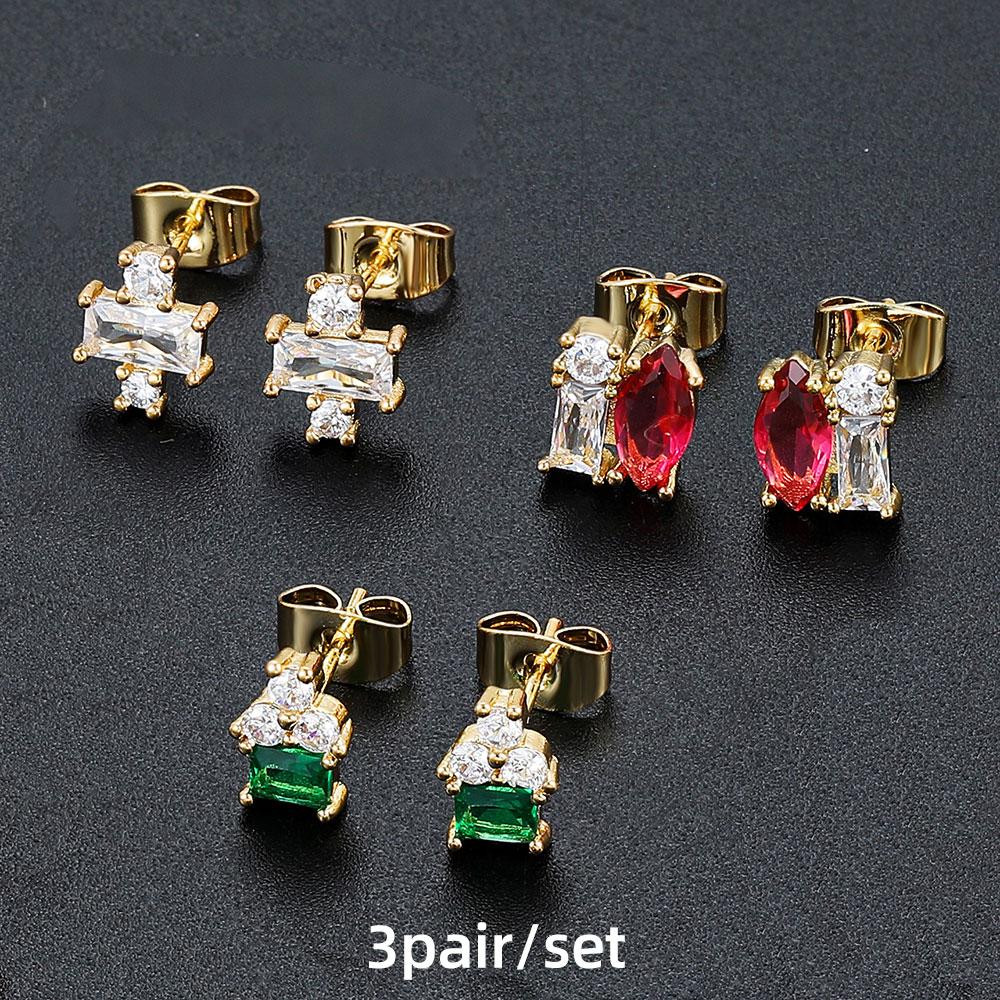 

Fashion CZ Zircon Small Cartilage Earring Set Gold Plated Geometric Crystal Mini Stud Earrings for Women Trend Piercing Zircon