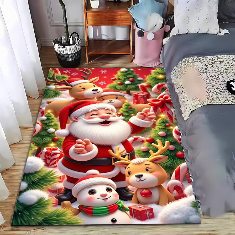 Christmas Carpet with Santa Claus, Snowman, Reindeers, and Gifts Suitable for use as an anti-slip for living room bedroom sofas 40x60cm( 15x23in )