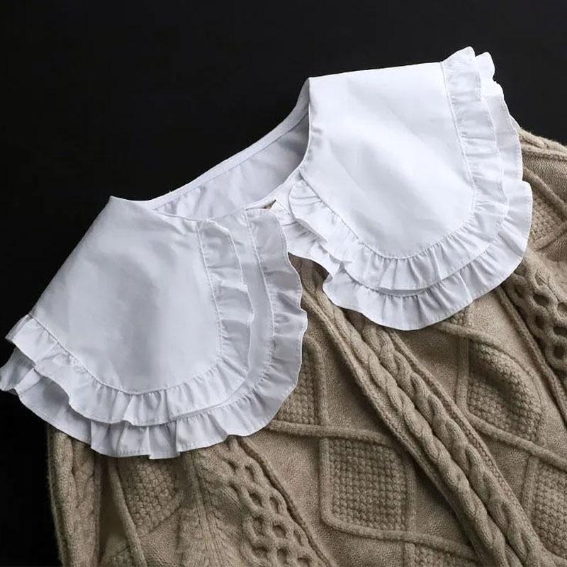 Ruffle Lapel White Fake Collar Women Detachable Collars Scarf False Collar Shirt Tie Plaid Female Removable Dickie Shirt Women