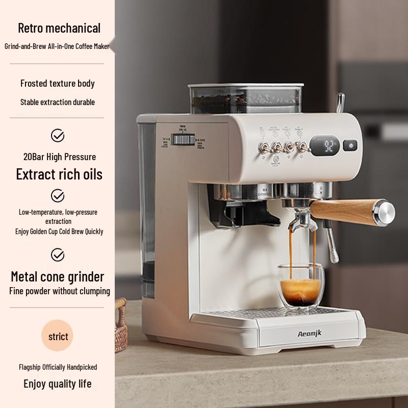 Italian Semi-Automatic Coffee Machine with Temperature Control, Low-Pressure Extraction, and Milk Frothing