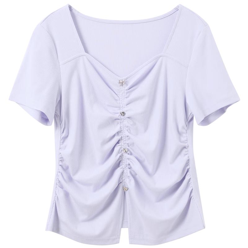 Sancai Plus Size Women's Square Neck Short Sleeve T-Shirt