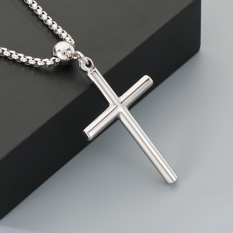 New Gold Color Cross Pendant Necklace for Men Women Pearl Chain Religious Stainless Steel Jewelry, Minimalist Accessory Gift