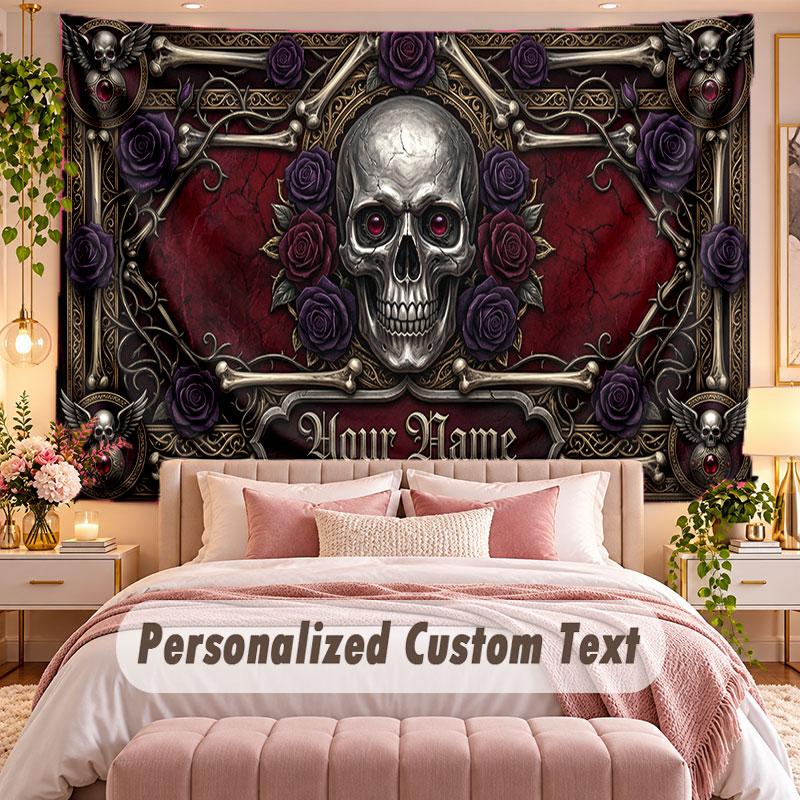 Skull Gothic (199) Theme Wall Tapestry Customized With Name Text Personalized Hanging Tapestry For Bedroom Living Room Decor