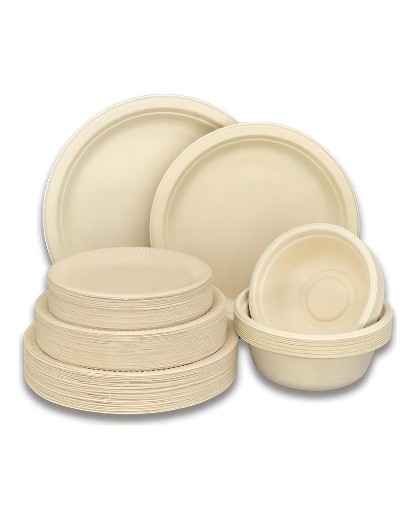 50PCS Disposable 500mL Bowls Disposable Compostable Paper Tableware Set Ecological Degradable Dinnerware for Birthday Barbecues Camping Picnics Party