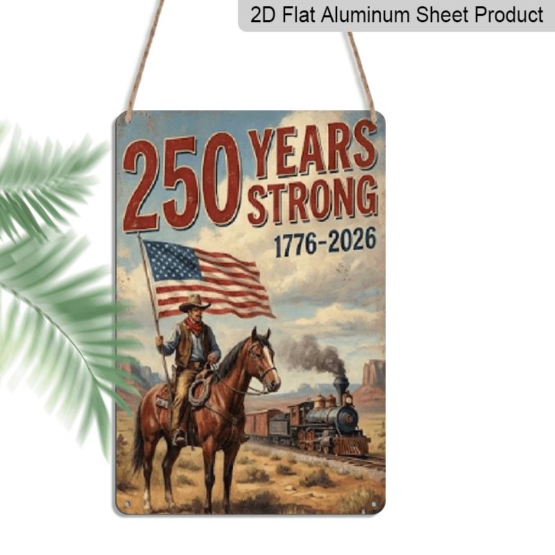 2D Flat Decorative Aluminum Sign | 7.87*11.8 Inch Classic Patriotic Wall Art for 250 Years of USA, Heavy Duty, Durable, with Pre-drilled Holes, Easy