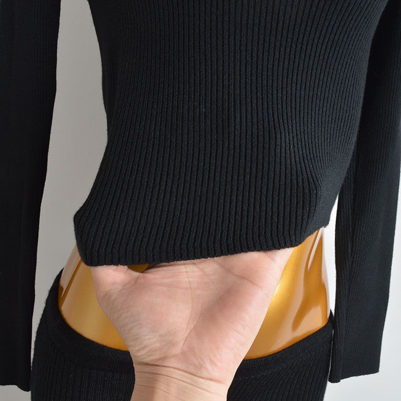 & Fall New Arrival Pure Color One-Shoulder Cold-Shoulder Long Sleeves Bottoming Shirt Women's Clothing Silm Slimming and Short Pullover Knitwear Tops