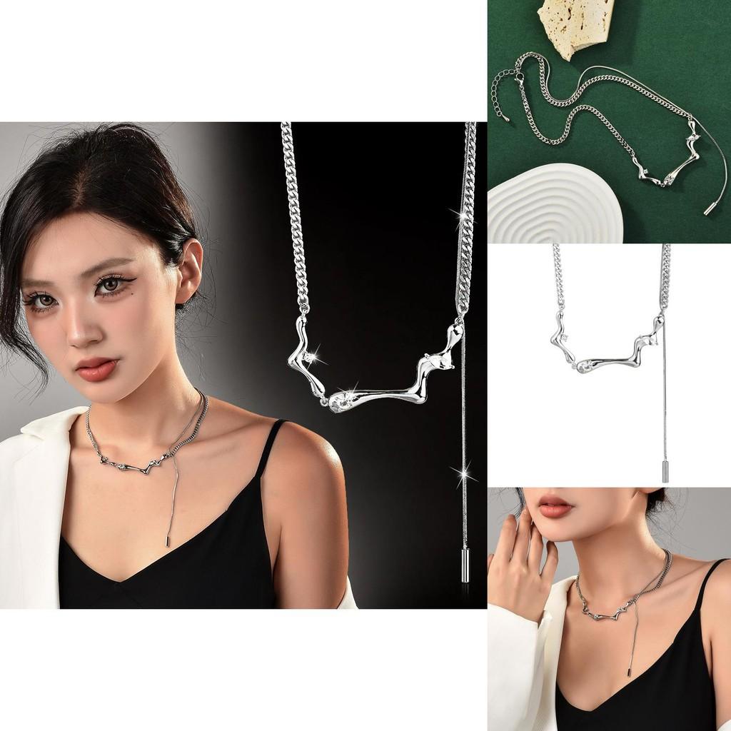 Chic Bone Style Long Pendant Necklace With Rhombus Design Ideal For Autumn And Winter Outfits