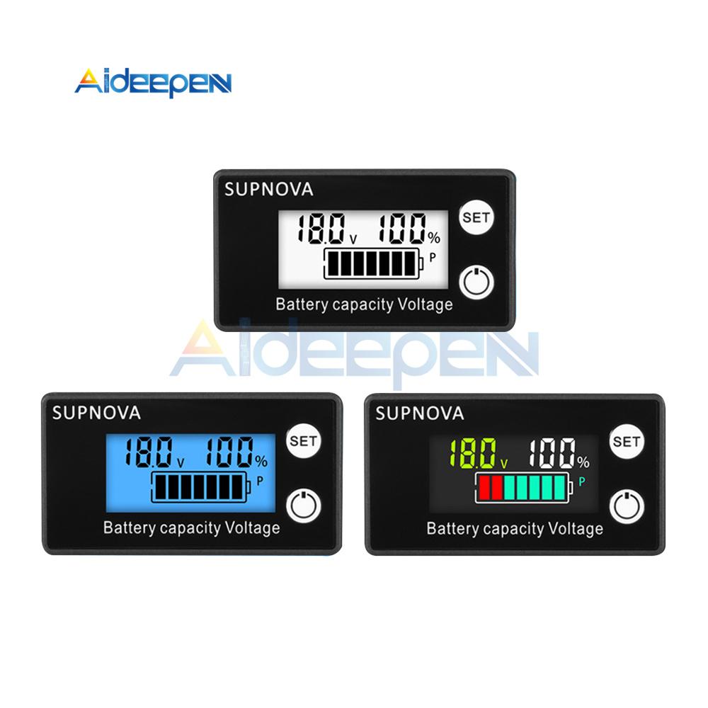 DC8-100V LCD Digital Display Battery Capacity Indicator Voltmeter Lead-acid Battery Power Indicator Meter With Alarm Temperature
