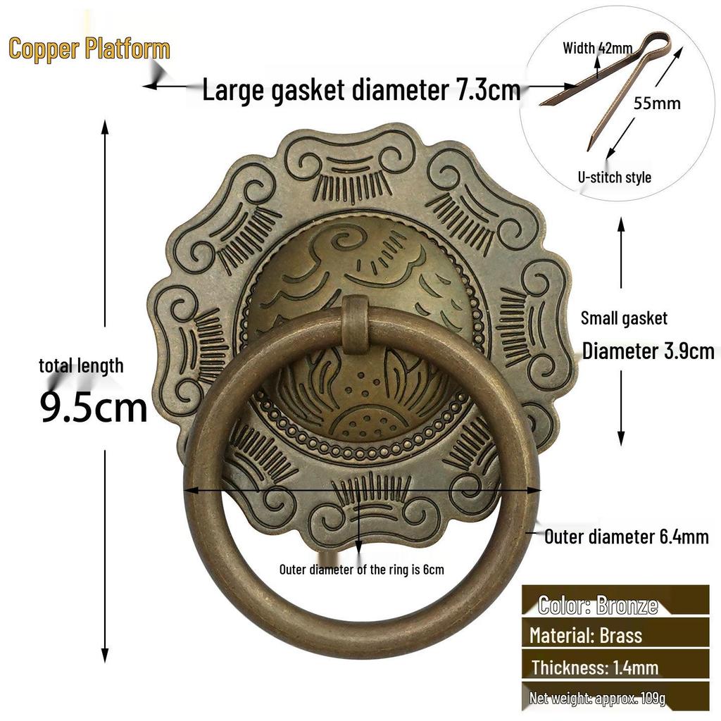 Antique Style Pure Copper Hexagonal Handle for Cabinets & Drawers - Retro Chinese Hardware Accessory