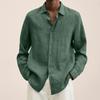 Men's Linen Cotton Long Sleeve Shirt Casual Loose Fit Button Down Collar Breathable Solid Color Summer Tops For Men