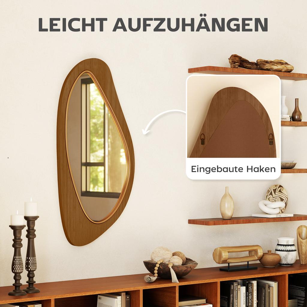 Miroir Mural Miroir Fenêtre avec Cadre en Placage de Pin pour Chambre à Coucher Salon, 91,5 x 45 x 3 cm, Bois Naturel
