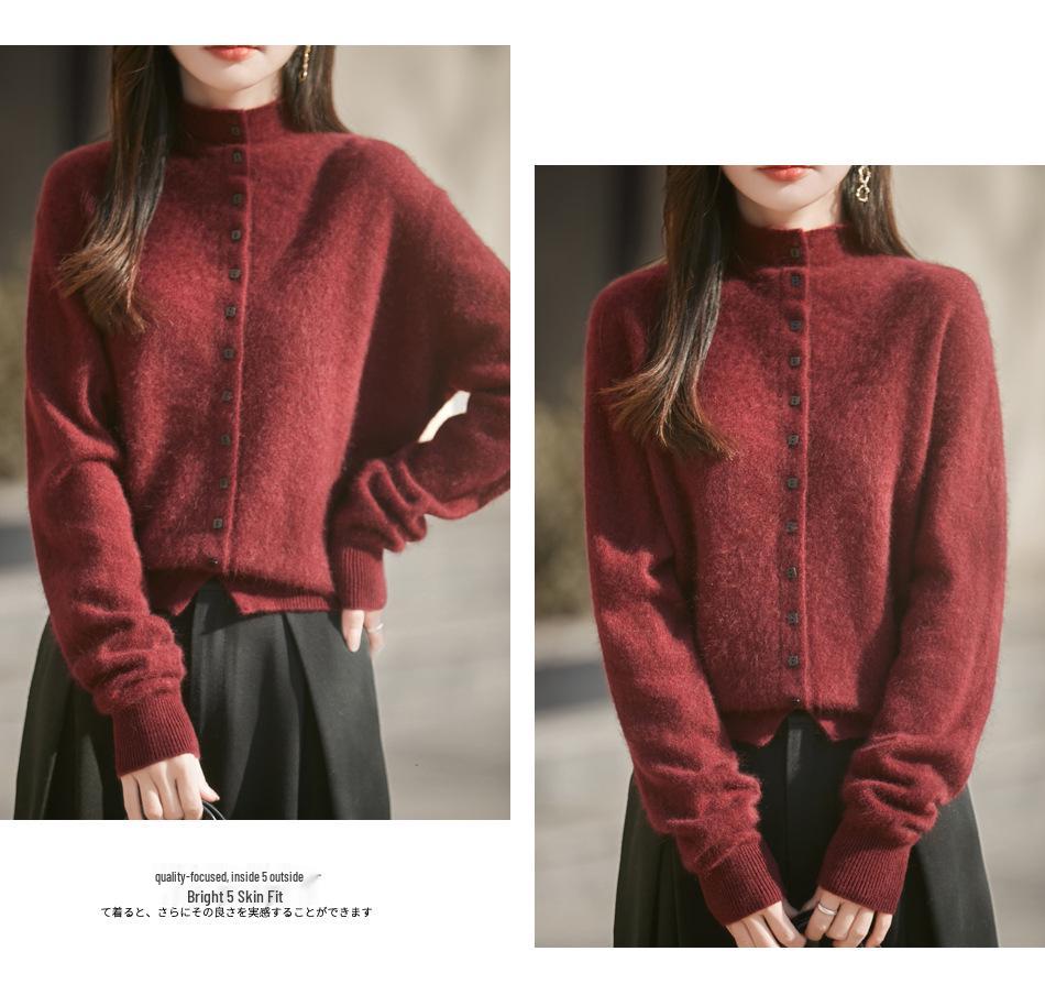 Retro Chic Wool Brushed Button-Up Cardigan - Versatile Autumn & Winter Women's Style with Rolled Hem and Neckline.