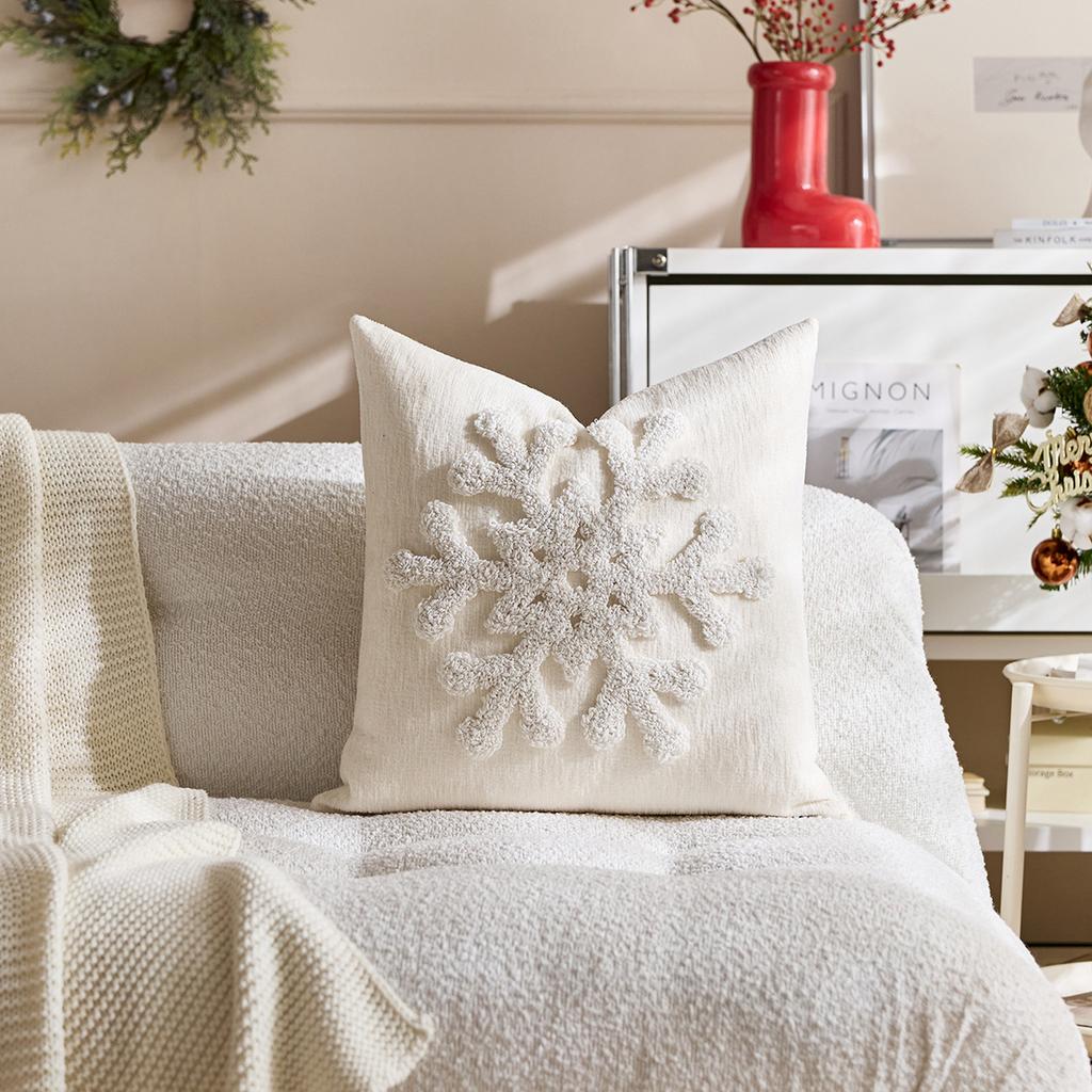 45x45cm Christmas Circle Embroidered Snowflake Pillowcase Boho Embroidery Sofa Throw Pillow Cushion Cover Decoration Home