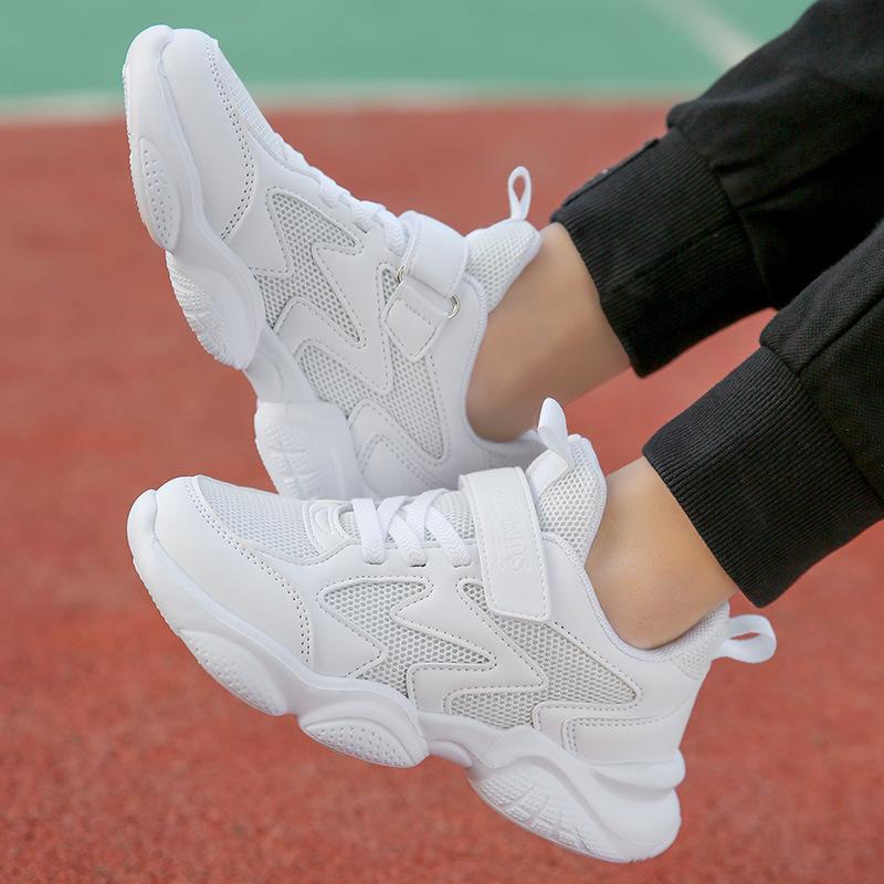 Boys Shoes 2025 Spring and Autumn New Middle and Large Children's Boys Net Shoes Little White Shoes Student Breathable Leather Sneakers