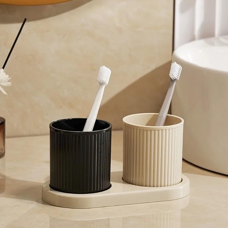 2 Pieces/set of Solid Color Mouthwash Cups with Tray, Family Bathroom Drum, Accessories