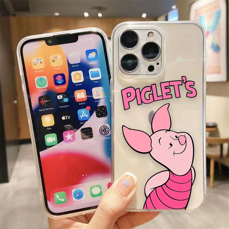 Clear Phone Case For iPhone Apple 14 12 13 16 15 11 Pro SE 8 7 Plus X XR XS Max SE Case Funda Coque Shell Cute Pink Piglet Anime