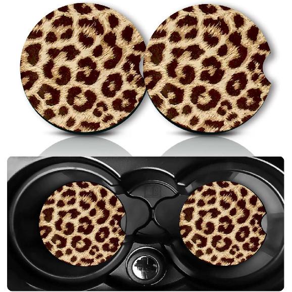 Car Coasters for Cup Holders,2 PCS Universal Non-Slip Black Leopard Print Car Coasters,2.75" Rubber Mat,Leopard Cars Accessories Cup Drink Holder
