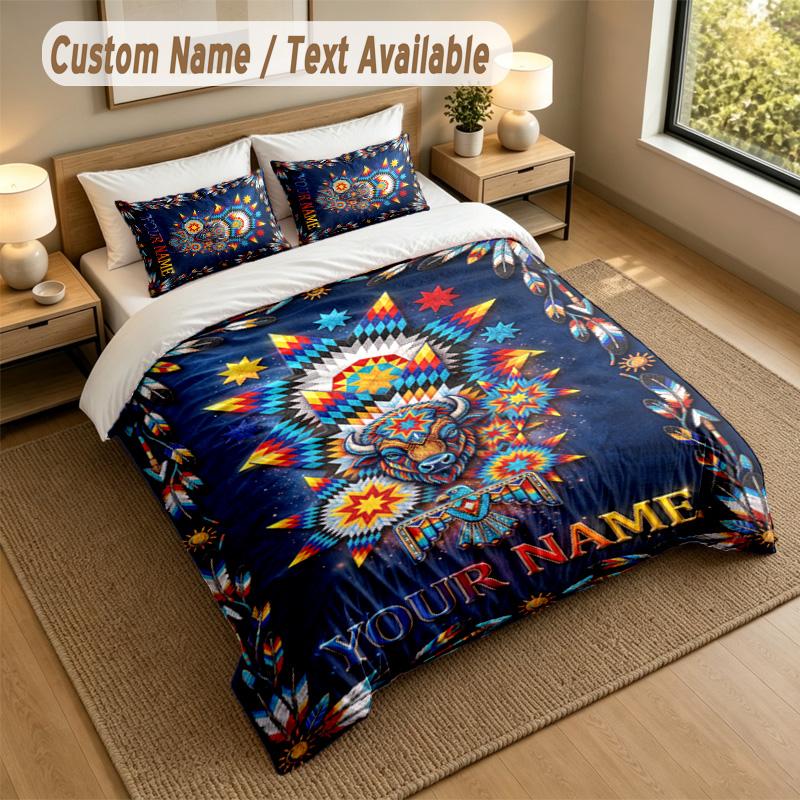 American Patriotic Theme Personalized 3Pcs Bedding Set Custom Text & Name 1 Sheet 2 Pillowcases Household Bedding 1pc