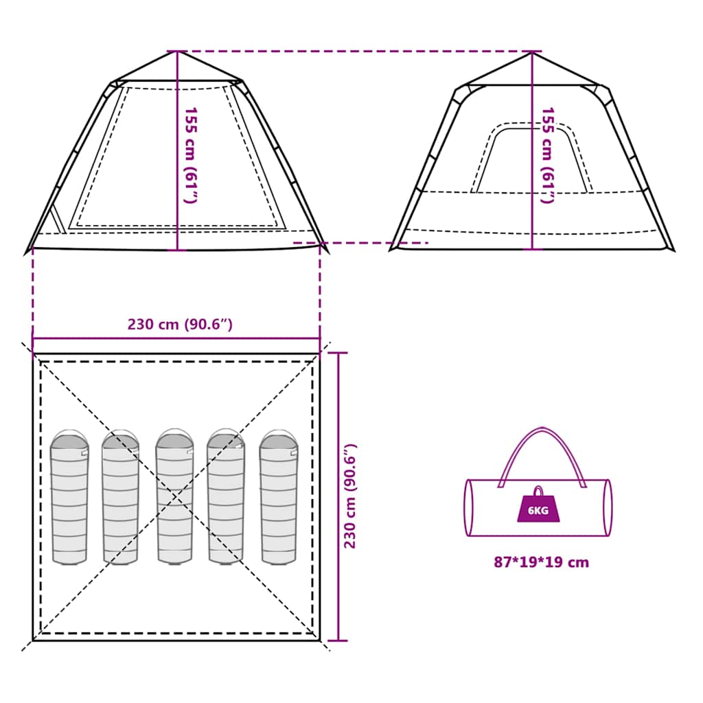 Dome Camping Tent for 5 Persons Green Quick Release