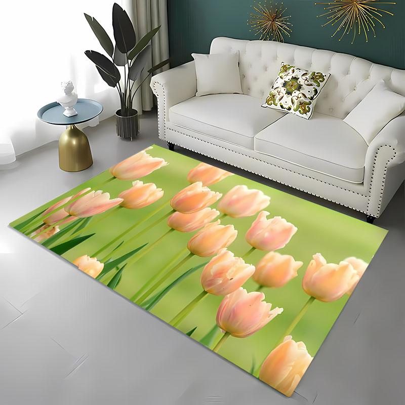 Krásný 3D tištěný koberec s tulipány do obývacího pokoje, ložnice Alfombra Protiskluzový měkký kusový koberec Pohovka Vstupní rohožka Domácí rohožka Dekor Tapete
