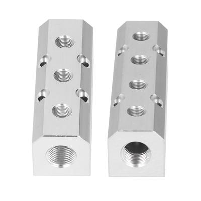 Air Manifold Pneumatic Block G1/2 Inlet G1/4 Outlet Pure Aluminium Large 0~0.9Mpa for Distribution