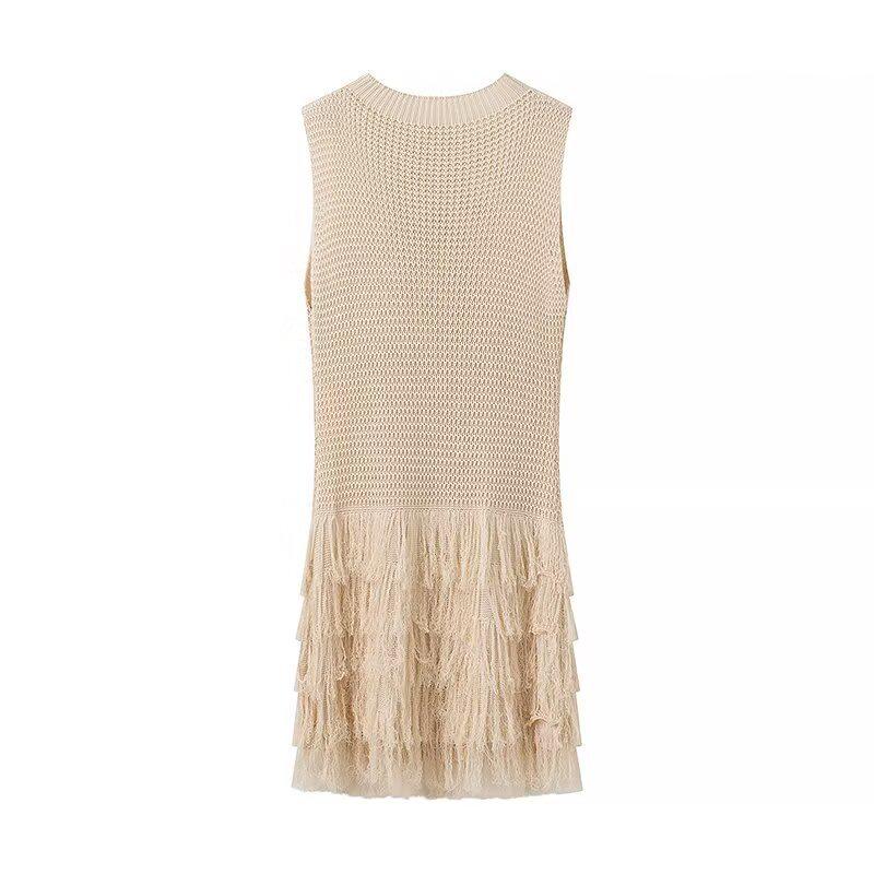 2024 Summer European & American Women's Tassel Knit Dress - Round Neck, Stylish & Chic