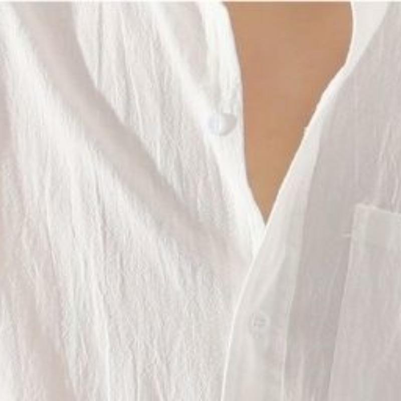 Men Linen Shirt for Men Long Sleeves Slim Fit Casual Thin Solid Color Vintage Beach  Shirt Sun Protection Cotton Linen Shirts