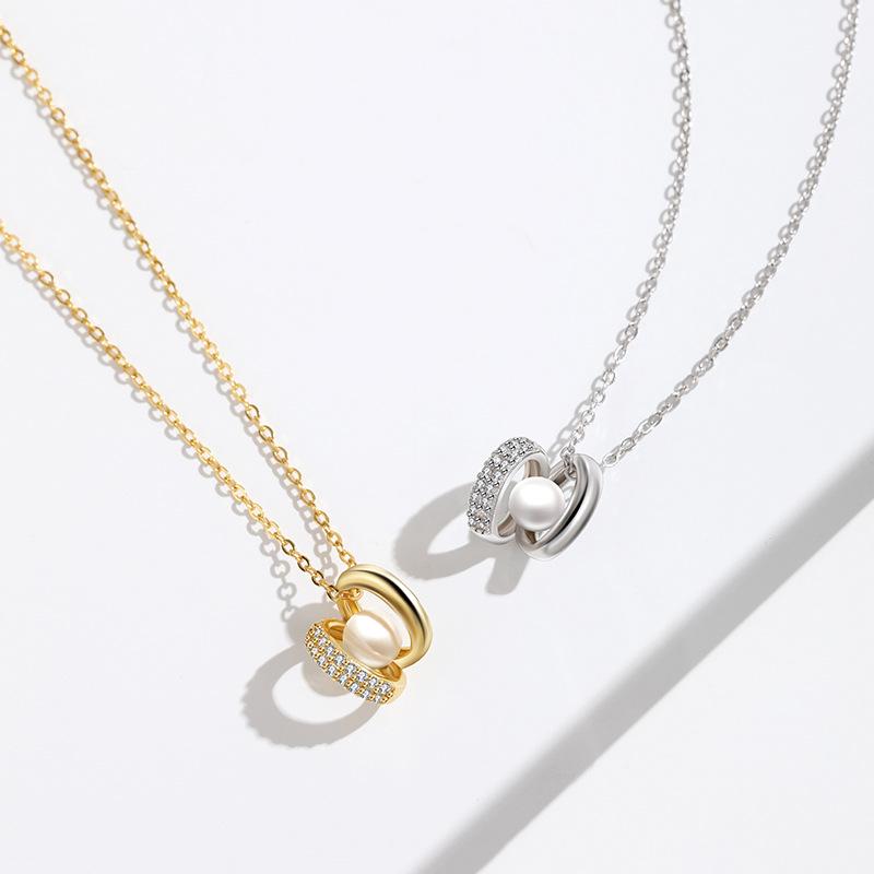 

925 Sterling Silver Zircon & Freshwater Pearl Necklace - Women s Luxury Versatile Clavicle Pendant 925 Sterling Silver