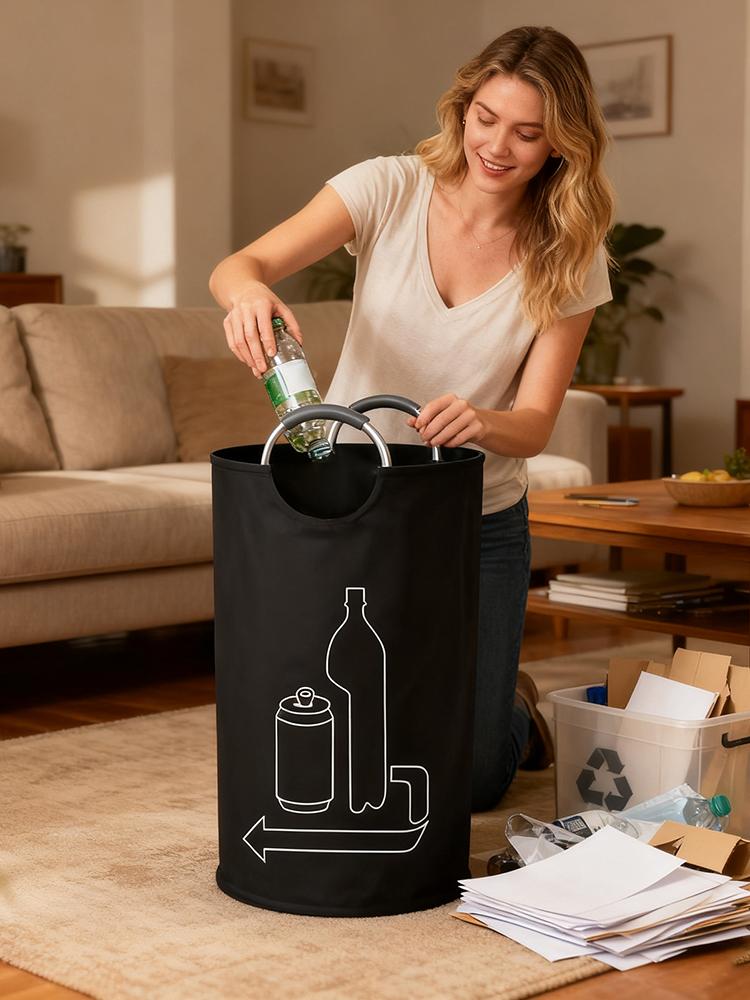 115L Empty Bottle Storage Basket Folding Kitchen Wastewater Bottle Collector Bag with Aluminum Handle Large Capacity Bin
