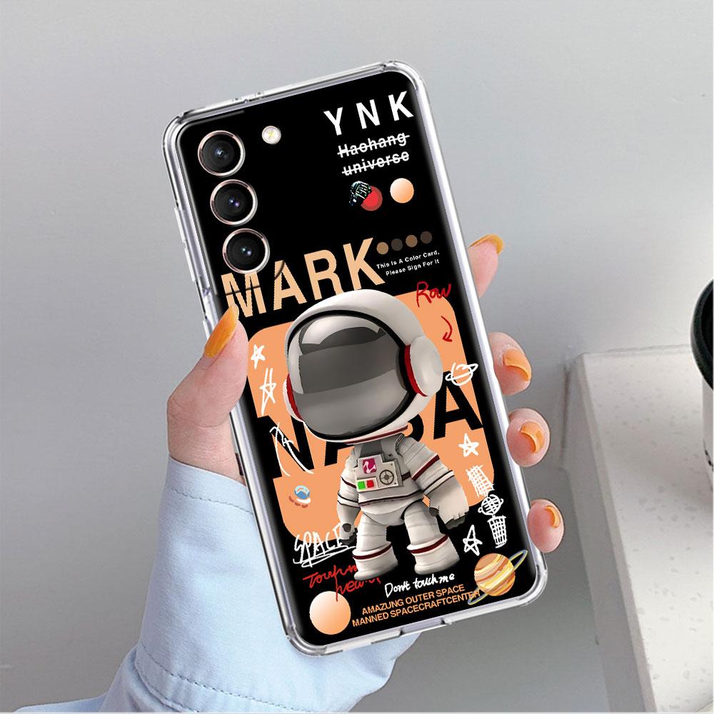 Niedliches Astronauten-Handgelenkband Transparente Hülle für Samsung Galaxy S22 S20 FE S21 S10 S9 Plus Note 20 Ultra 10 Lite Handyhülle