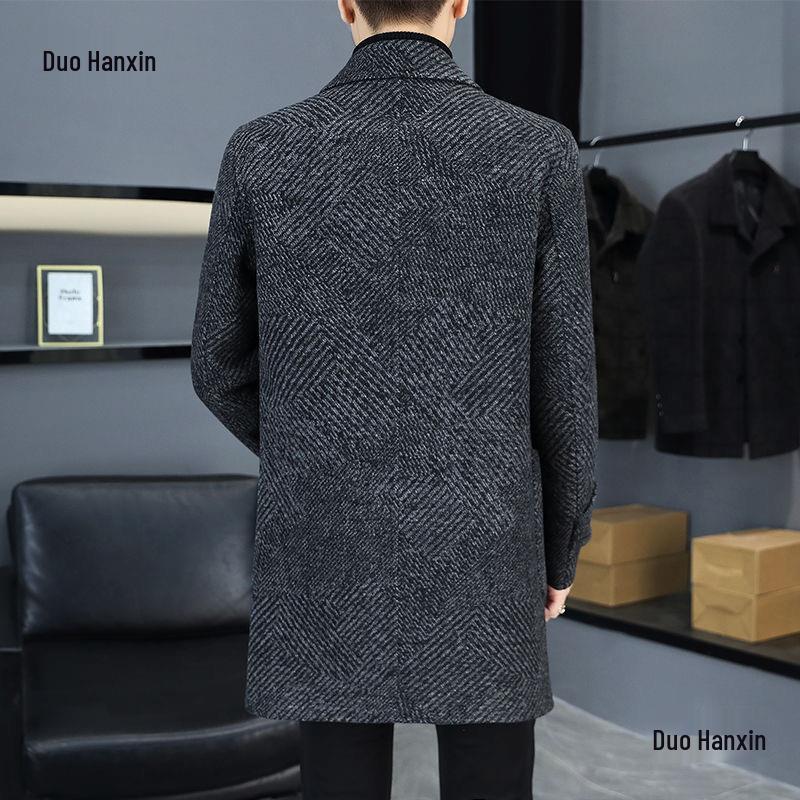 Herren mittellanger doppelseitiger Wollmantel - einreihig, Business Casual Mode