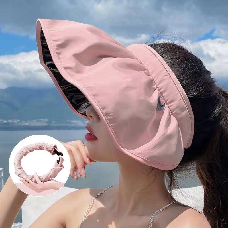 Summer Shell Sunshade Hat Uv Protection Dual Use Hair Hoop Sun Cap For Women Outdoor Beach Foldable Wide Brim Bucket Caps
