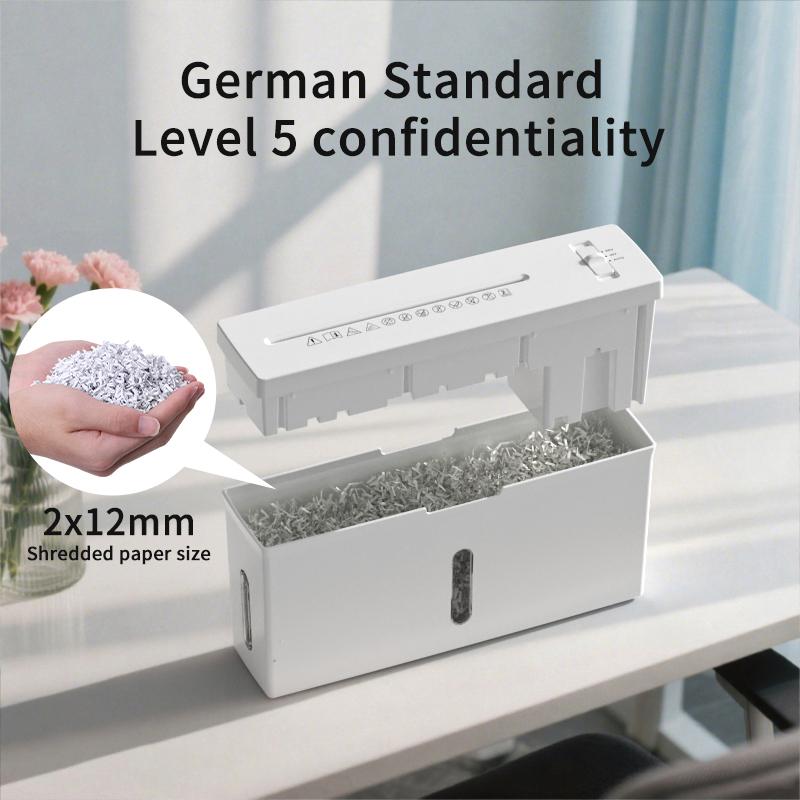 Mini P-5 High Security Paper Shredder, 4-Sheet Micro Cut, Portable Desktop, for Home Use, Anti-Jam, Quiet, Lightweight, 2 Gallon Wastebasket.