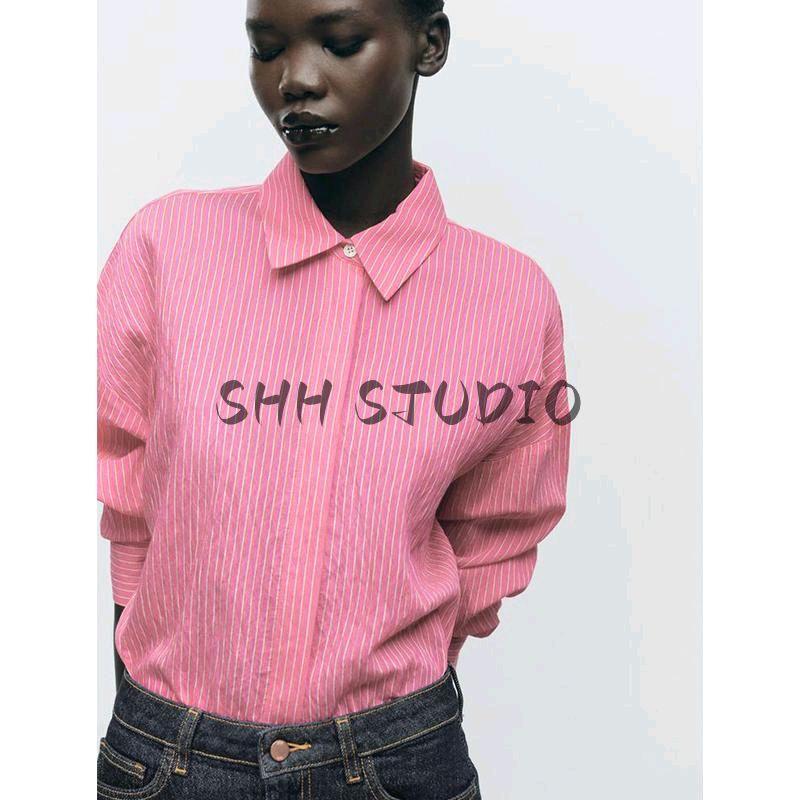 Spring New Women clothes Sweet Style Stripe Vertical Comfort Long sleeve Lapel Leisure Shirts 8676803