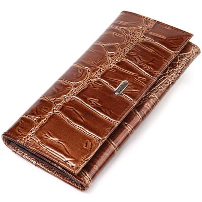 Unusual Women's Wallet Made of Genuine Textured Leather CANPELLINI Wallet 21652 Brown