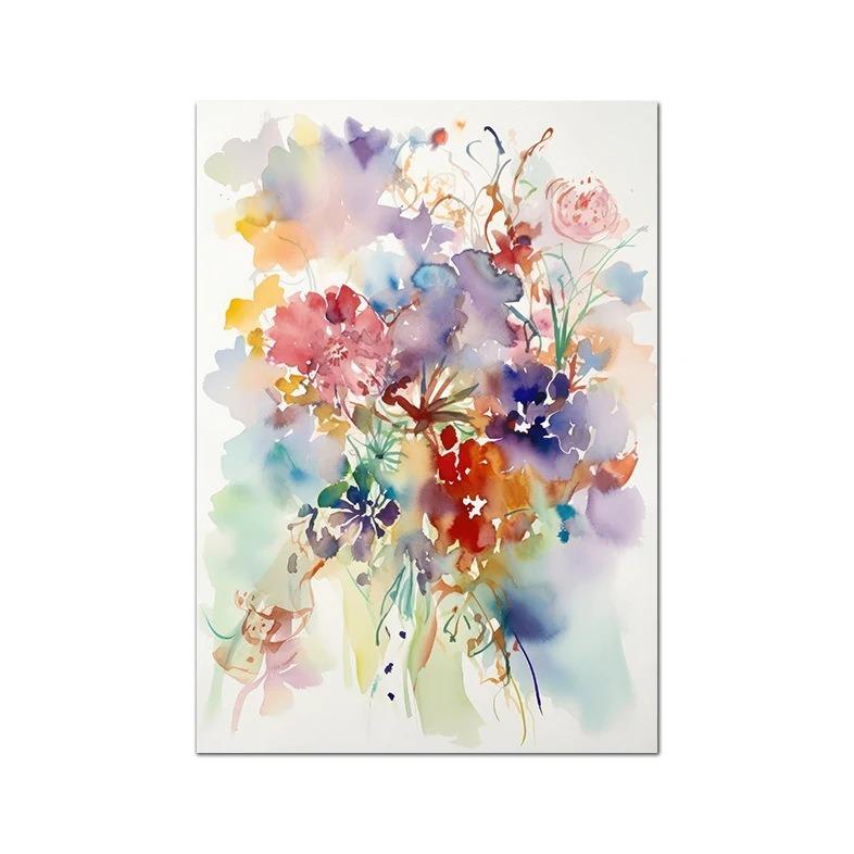 Nordic Modern Watercolor Abstract Floral Bouquet Living Room Bedroom Decoration Canvas Painting Plant Painting for Living Room Bedroom Decor