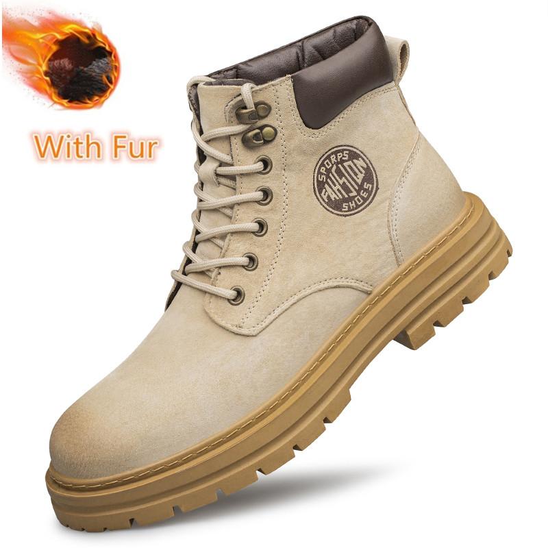 FashionAll-match Man Cotton Platform Shoes Leather Outdoor Snow Botas 2024 New Men's Winter Boots Luxury Brand Motorcycle Ankle Boots