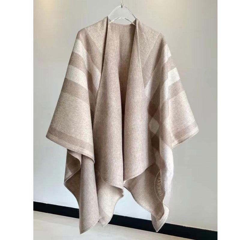 Women's Double-Sided Plaid Lambswool Scarf - Warm, Colorful Autumn/Winter Cloak for Cold Protection