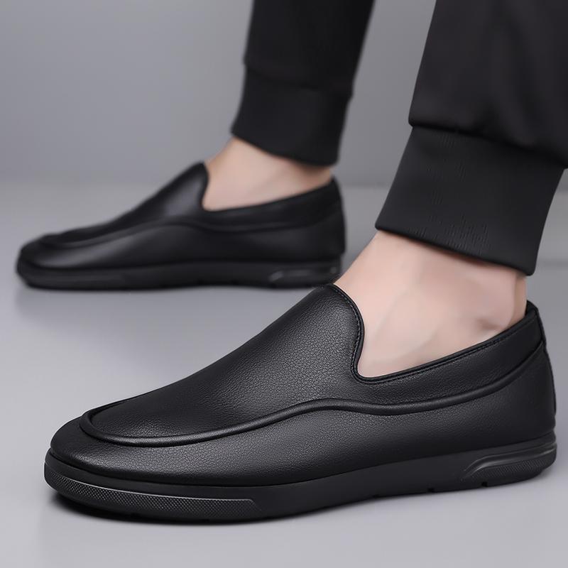 Lightweight men's leather shoes Comfortable minimalist style Leisure Business Office Outdoor adult Black shoes