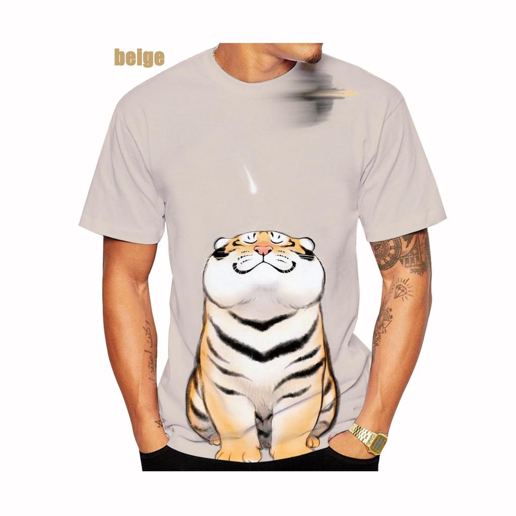 New Fashion Cartoon Tiger 3d Print Unisex Cool T-shirt Funny Tiger Print Cute Short Sleeve Size