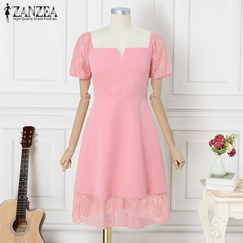 ZANZEA Rochie de vară cu mâneci scurte din dantelă pentru femei
